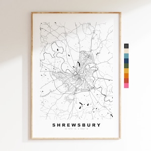 Stampa mappa Shrewsbury - Poster mappa città minimalista - Arte mappa - Regno Unito - Stampa Shrewsbury - Poster Shrewsbury - Diversi colori disponibili