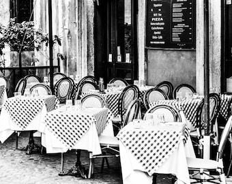 Italian Piazza - Italy Photography - Black and White - Cafe - Italy - Pizzeria - Piazza - Restaurant - Monochrome -  Fine Art Photography