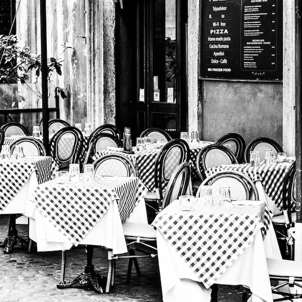 Italian Piazza - Italy Photography - Black and White - Cafe - Italy - Pizzeria - Piazza - Restaurant - Monochrome -  Fine Art Photography