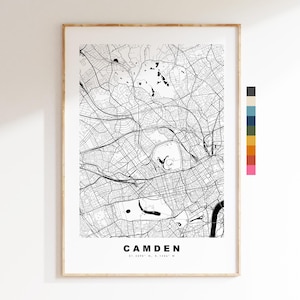 Camden Map Print - Minimalist City Map Poster - Map Art - UK - Camden Print - Camden, London - Different Colours Available