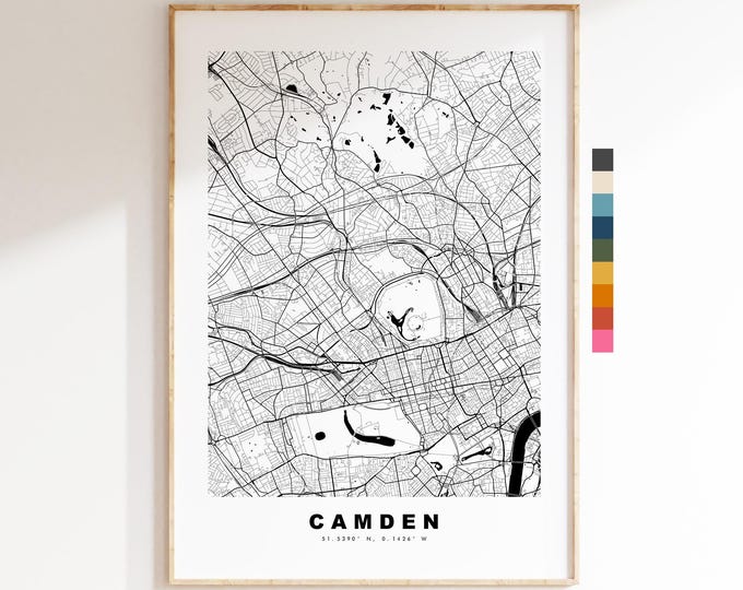 Camden Map Print - Minimalist City Map Poster - Map Art - UK - Camden Print - Camden, London - Different Colours Available