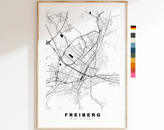 Freiberg Map Print - City Map Poster - Map Wall Art - Germany City Maps - Freiberg Print - Freiberg Poster - Minimalist City Map - Germany
