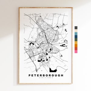 Impresión de mapa de Peterborough - Póster de mapa de ciudad minimalista - Arte de mapas - Reino Unido - Impresión de Peterborough - Póster de Peterborough - Diferentes colores disponibles