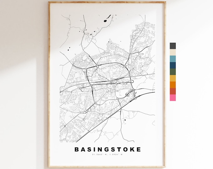 Basingstoke Map Print - Minimalist City Map Poster - Map Art - UK - Basingstoke Print - Basingstoke Poster - Different Colours Available