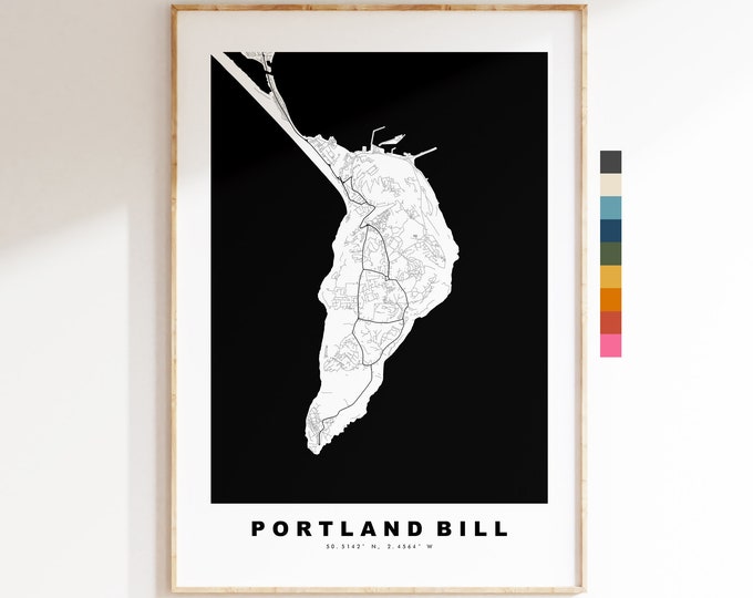 Portland (UK)  Map Print - Minimalist City Map Poster - Map Art - UK - Portland Bill Print - Portland Poster - Different Colours Available