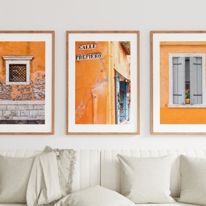 Orange Colour Print Set - Venice Photography Print Set Set - Orange White Wall Art - Orange - Architectural detail - Rustic Decor - Window