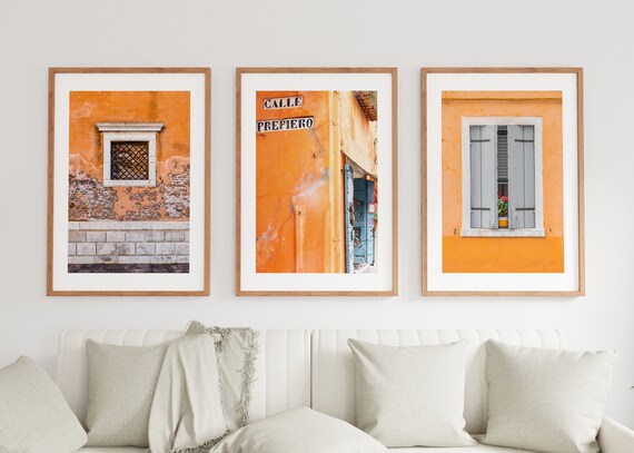 Orange Colour Print Set - Venice Photography Print Set Set - Orange White Wall Art - Orange - Architectural detail - Rustic Decor - Window