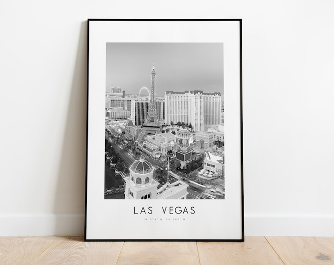 Las Vegas City Poster Print - Black and White Minimalist City Print - Coordinates - Las Vegas Poster - Las Vegas Art Print - Hallway Art