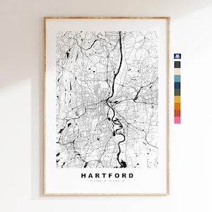 Hartford Carte de la ville Imprimer - impression de carte - art de la carte - estampes ou impressions encadrées - minimaliste - États-Unis