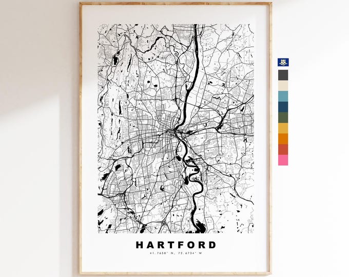 Hartford Map Print - City Map Poster - Map Art - USA City Maps - Hartford Print - Hartford Poster - Minimalist City Map - Connecticut