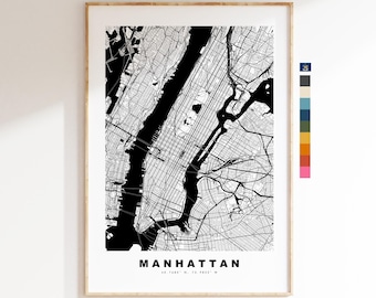 マンハッタンの地図、地図アート、マンハッタン島のプリント - Etsy 日本