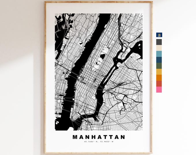 Manhattan Map Print - City Map Poster - Map Art - USA City Maps - Manhattan Print - Manhattan Poster - Minimalist City Map - New York