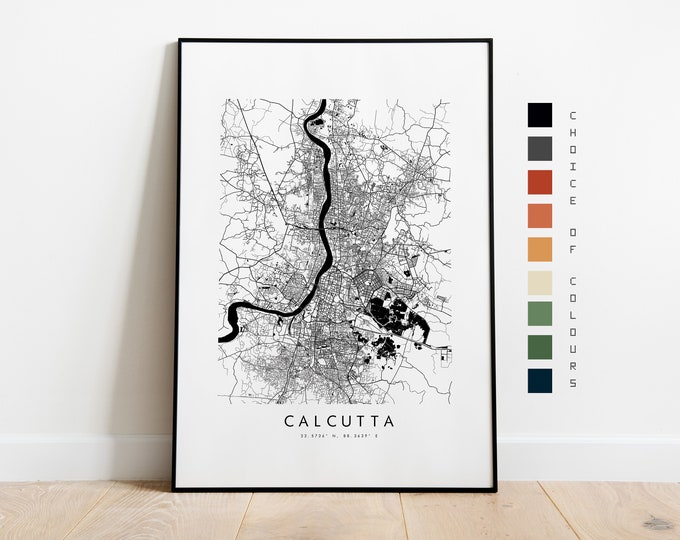 Calcutta Map Print - City Map Poster - Map Art - Map Wall Art - India City Map - Calcutta Print - Calcutta Poster - Wall Art - Map - Asias