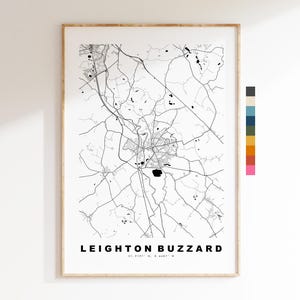 Impresión del mapa de Leighton Buzzard - Póster minimalista de mapa urbano - Arte cartográfico - Reino Unido - Impresión de Leighton Buzzard - Bedfordshire - Disponible en varios colores