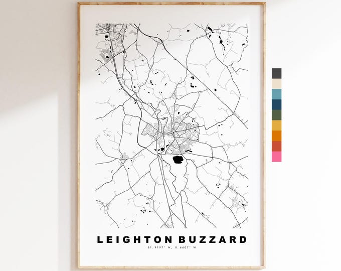 Leighton Buzzard Map Print - Minimalist City Map Poster - Map Art - UK - Leighton Buzzard Print - Bedfordshire- Different Colours Available