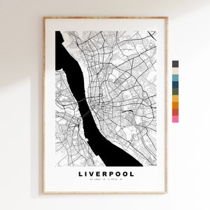 Impresión de mapa de Liverpool - Póster de mapa de ciudad minimalista - Arte de mapas - Reino Unido - Impresión de Liverpool - Póster de Liverpool - Diferentes colores disponibles