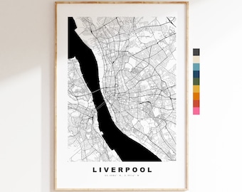 Liverpool Map Print - Minimalist City Map Poster - Map Art - UK - Liverpool Print - Liverpool Poster - Different Colours Available
