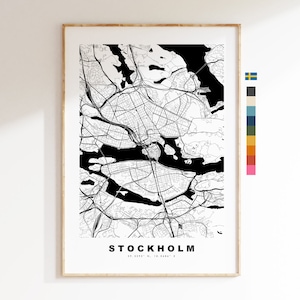 Estocolmo Impresión de mapas de la ciudad - Mapa de la ciudad minimalista - Arte de la pared del mapa - Impresiones o impresiones enmarcadas