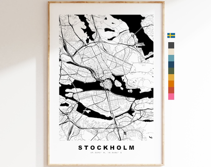 Stockholm Map Print - City Map Poster - Map Wall Art - Sweden City Maps - Stockholm Print - Stockholm Poster - Minimalist City Map - Sweden