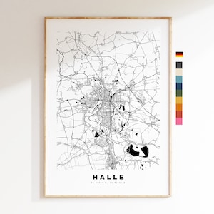 Halle Impressão de mapa da cidade - Mapa minimalista da cidade - Arte de parede de mapa - Impressões ou impressões emolduradas