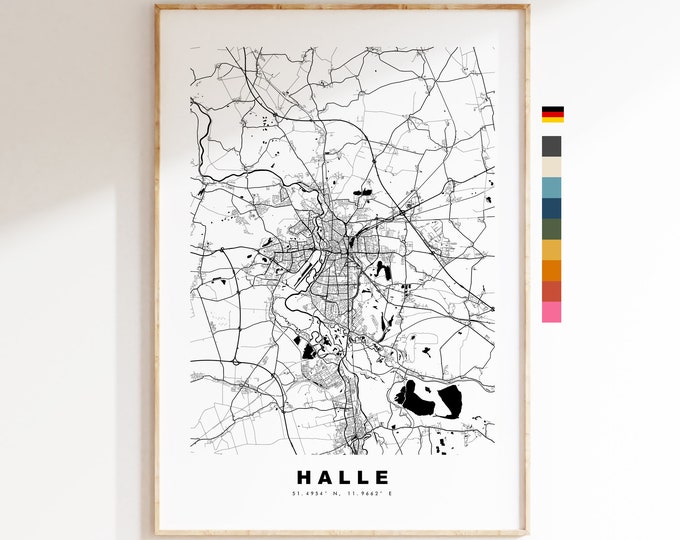 Halle Map Print - City Map Poster - Map Wall Art - Germany City Maps - Halle Print - Halle Poster - Minimalist City Map - Germany