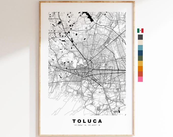 Toluca Map Print - City Map Poster - Map Art - Map Wall Art - Mexico City Maps - Toluca Print - Toluca Poster - Minimalist City Map