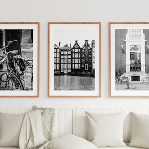 Zestaw wydruków Amsterdam, trzy sztuki - Fotografia czarno-biała - Zestaw wydruków fotografii artystycznej - Sztuka ścienna Amsterdam - Minimalistyczny - Holandia