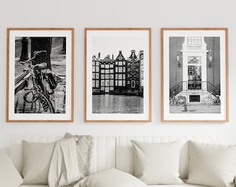 Amsterdam Print Set of Three - Black and White Photography - Fine Art Photography Print Set - Amsterdam Wall Art - Minimalist - Netherlands
