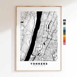 Yonkers Carte de la ville Imprimer - impression de carte - art de la carte - estampes ou impressions encadrées - minimaliste - États-Unis
