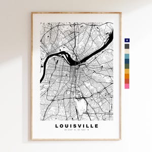 Louisville Carte de la ville Imprimer - impression de carte - art de la carte - estampes ou impressions encadrées - minimaliste - États-Unis