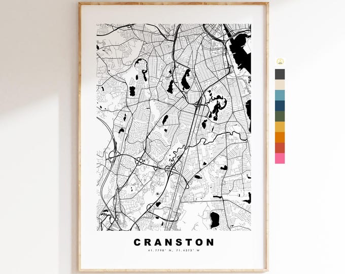 Cranston Map Print - City Map Poster - Map Art - USA City Maps - Cranston Print - Cranston Poster - Minimalist City Map - Rhode Island