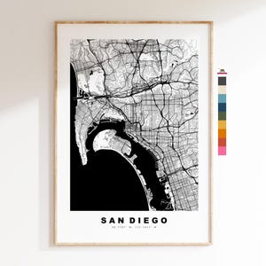 サンディエゴの地図プリント - 都市地図ポスター - 地図アート - 米国の都市地図 - サンディエゴのプリント - サンディエゴのポスター - ミニマリストの都市地図 - カリフォルニア