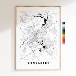 Impresión de mapa de Doncaster - Póster de mapa de ciudad minimalista - Arte de pared con mapas - Reino Unido - Impresión de Doncaster - Póster de Doncaster - Diferentes colores disponibles