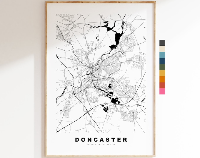 Doncaster Map Print - Minimalist City Map Poster - Map Wall Art - UK - Doncaster Print - Doncaster Poster - Different Colours Available
