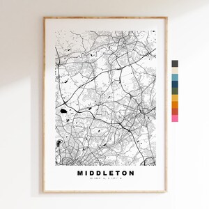 Impresión del mapa de Middleton - Póster minimalista de mapa de la ciudad - Arte cartográfico - Reino Unido - Impresión de Middleton - Gran Mánchester - Diferentes colores disponibles