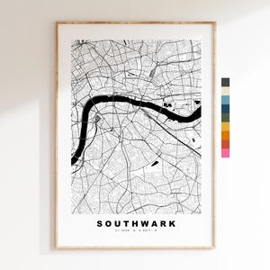 Impresión del mapa de Southwark - Póster minimalista de mapa urbano - Arte cartográfico - Reino Unido - Impresión de Southwark - Southwark, Londres - Diferentes colores disponibles