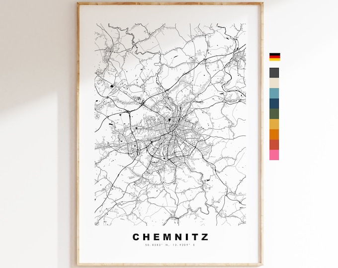 Chemnitz Map Print - City Map Poster - Map Wall Art - Germany City Maps - Chemnitz Print - Chemnitz Poster - Minimalist City Map - Germany
