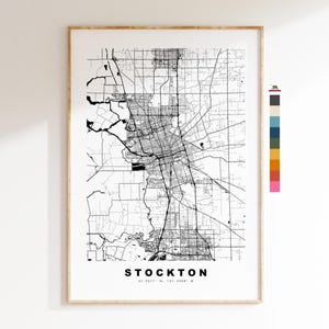 Stockton Carte de la ville Imprimer - impression de carte - art de la carte - estampes ou impressions encadrées - minimaliste - États-Unis