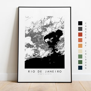 Impresión de mapa de Río de Janeiro - Póster de mapa de la ciudad - Arte de mapas - Arte de pared de mapas - Mapa de la ciudad de Brasil - Impresión de Río de Janeiro - Impresión de Río - América del Sur