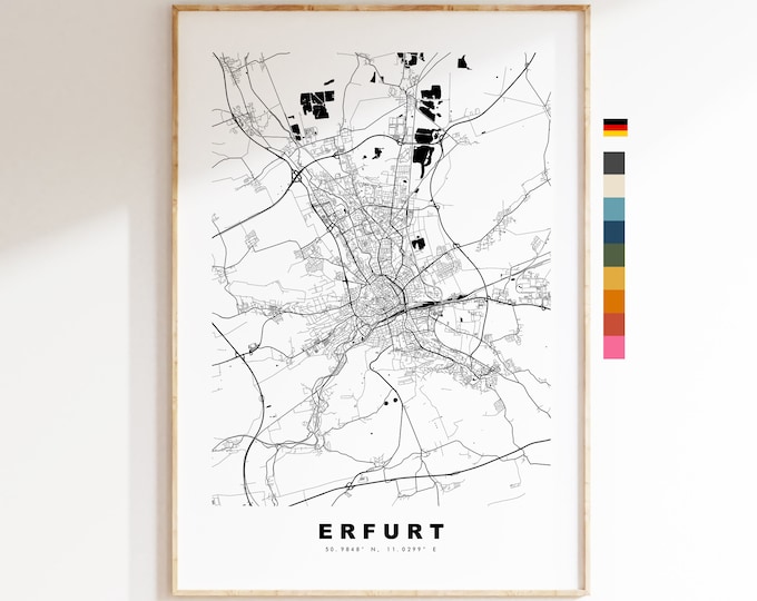 Erfurt Map Print - City Map Poster - Map Wall Art - Germany City Maps - Erfurt Print - Erfurt Poster - Minimalist City Map - Germany
