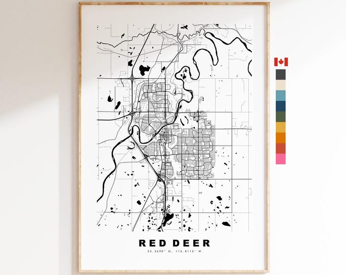 Red Deer Map Print - City Map Poster - Map Art - Map Wall Art - Canada City Maps - Red Deer Print - Red Deer Poster - Minimalist City Map
