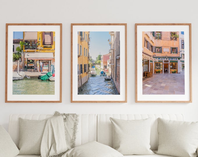 Venice Photography Print Set of Three - Colourful Scenes of Venice - Street Photography - Canals - Rustic - Warm - Pastel - Wall Art