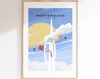 Portsmouth Kite Festival Travel Poster - Wall Art Print - Southsea and Portsmouth Travel Posters - Minimalist - Prints or Framed Prints