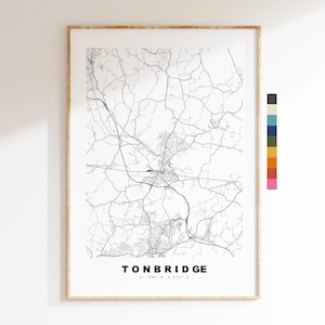 Impresión del mapa de Tonbridge - Póster minimalista de mapa urbano - Arte cartográfico - Reino Unido - Impresión de Tonbridge - Tonbridge, Kent - Diferentes colores disponibles