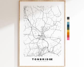 Impresión del mapa de Tonbridge - Póster minimalista de mapa urbano - Arte cartográfico - Reino Unido - Impresión de Tonbridge - Tonbridge, Kent - Diferentes colores disponibles