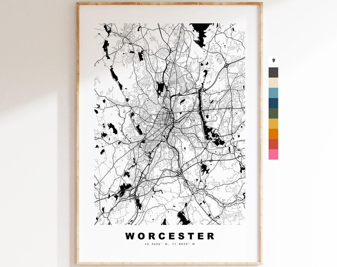 Worcester Map Print (Massachusetts) - City Map Poster - Map Art - USA City Maps - Print - Poster - Minimalist City Map - Massachusetts