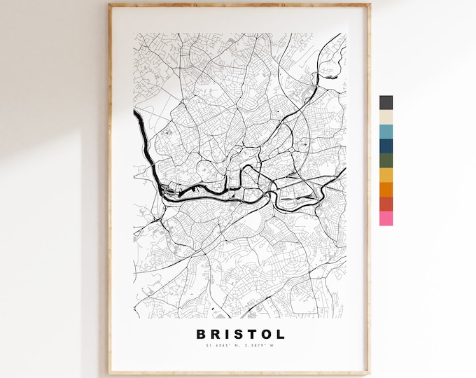 Bristol Map Print - Minimalist City Map Poster - Map Art - UK - Bristol Print - Bristol Poster - Different Colours Available
