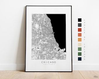 Chicago Karte Print - Stadt Karte Poster - Landkarte Kunst - Landkarte Wandkunst - USA Stadtplan - Chicago Print - Chicago Poster - Wandkunst - Landkarte - Minimalistisch