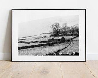 Rustic Barn Print - Fine Art Photography Print - Peak District Photography - Peak District Print  - Black and White Landscapes - Farmhouse