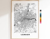 London Map Print - Minimalistische Stadt Karte Poster - Map Art - UK - London Print - London Poster - verschiedene Farben erhältlich